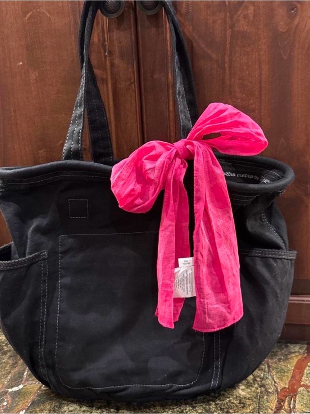 Black Canvas Tote with Pink Accent Scarf
